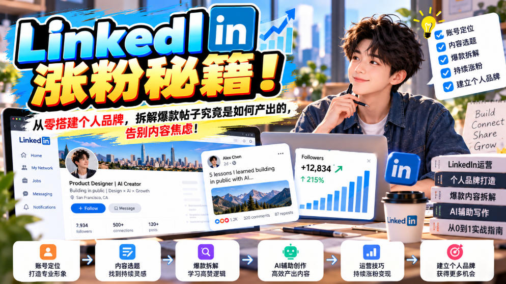 LinkedIn涨粉秘籍！从零搭建个人品牌，拆解爆款帖子究竟是如何产出的，告别内容焦虑！【原创双语字幕】-皮皮网创