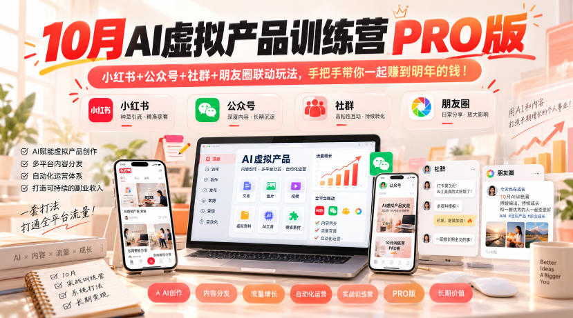 10月AI虚拟产品训练营PRO版,小红书+公众号+社群+朋友圈联动玩法,手把手带你一起赚到明年的钱!(更新1029)-皮皮网创