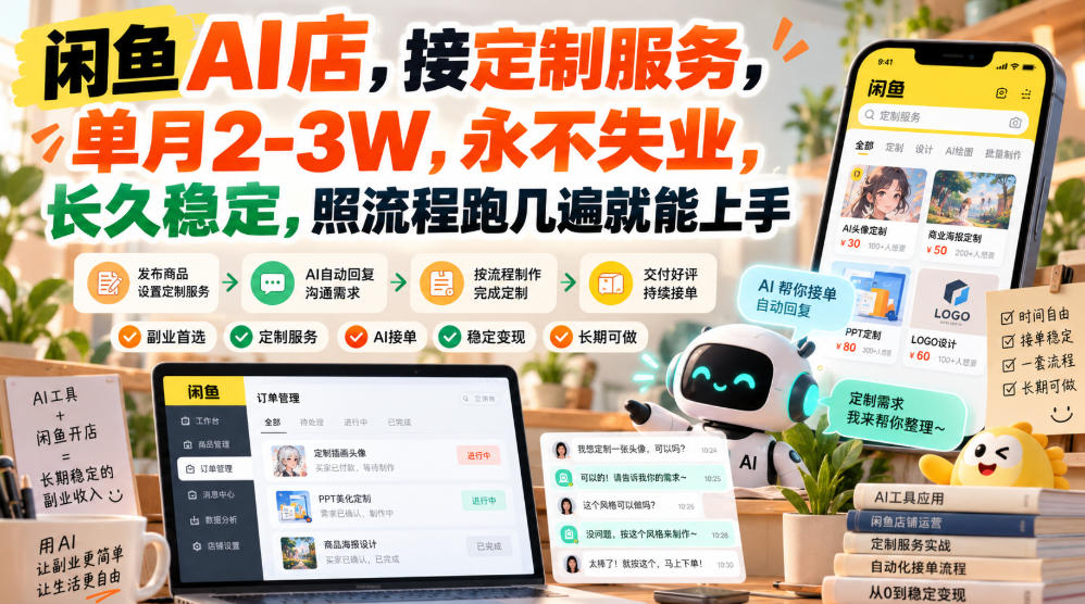 闲鱼AI店，接定制服务，单月2-3W，永不失业，长久稳定，照流程跑几遍就能上手-皮皮网创