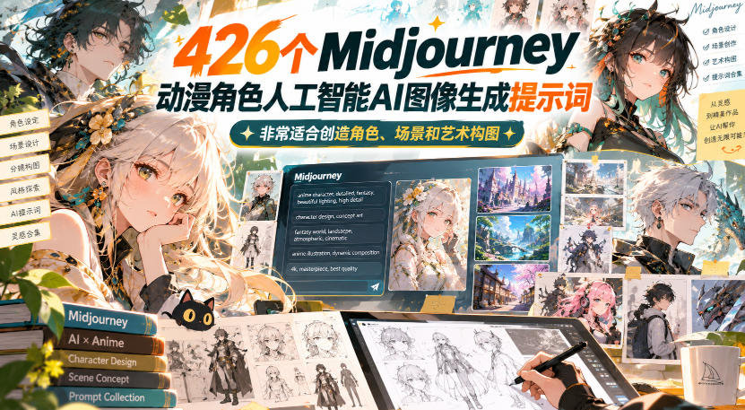 426个Midjourney动漫角色人工智能AI图像生成提示词,非常适合创造角色、场景和艺术构图-皮皮网创