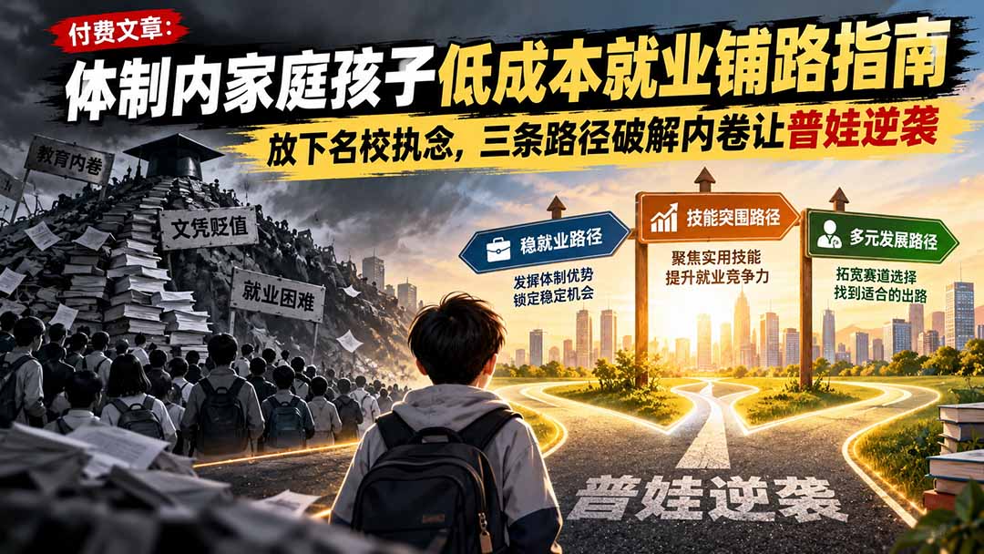 付费文章:体制内家庭孩子低成本就业铺路指南,放下名校执念,三条路径破解内卷让普娃逆袭-皮皮网创