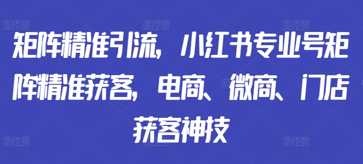 矩阵精准引流，小红书专业号矩阵精准获客，电商、微商、门店获客神技-皮皮网创