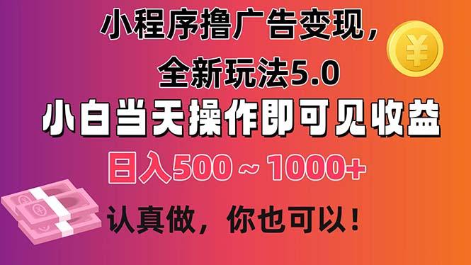小程序撸广告变现，全新玩法5.0，小白当天操作即可上手，日收益 500~1000+-皮皮网创