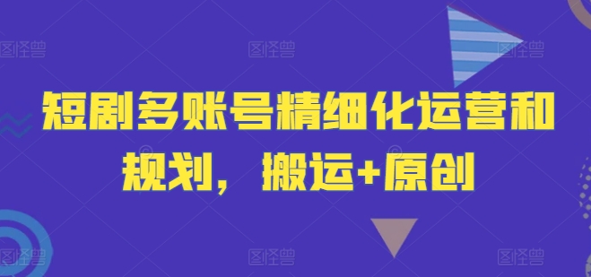 短剧多账号精细化运营和规划，搬运+原创-皮皮网创