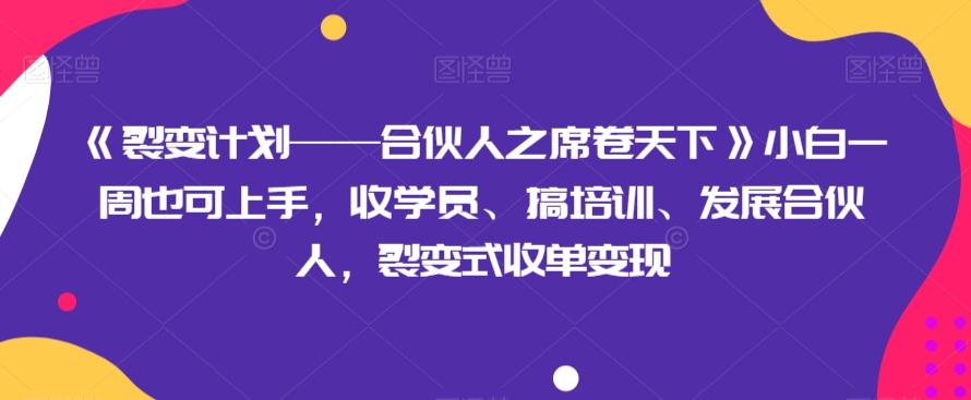 《裂变计划——合伙人之席卷天下》小白一周也可上手，收学员、搞培训、发展合伙人，裂变式收单变现-皮皮网创