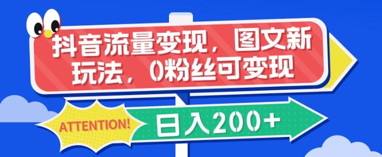 抖音流量变现，图文新玩法，0粉丝可变现，日入200+-皮皮网创
