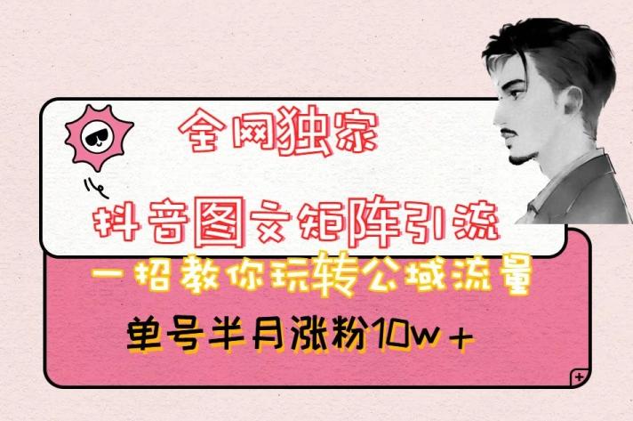 全网独家抖音图文矩阵引流，一招教你玩转公域流量，单号半月涨粉10w+【揭秘】-皮皮网创