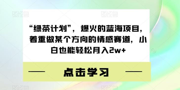 “绿茶计划”，爆火的蓝海项目，着重做某个方向的情感赛道，小白也能轻松月入2w+【揭秘】-皮皮网创