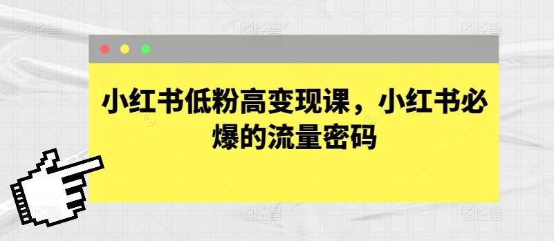 小红书低粉高变现课，小红书必爆的流量密码-皮皮网创
