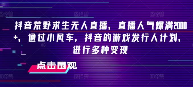 抖音荒野求生无人直播，直播人气爆满2000+，通过小风车，抖音的游戏发行人计划，进行多种变现【揭秘】-皮皮网创