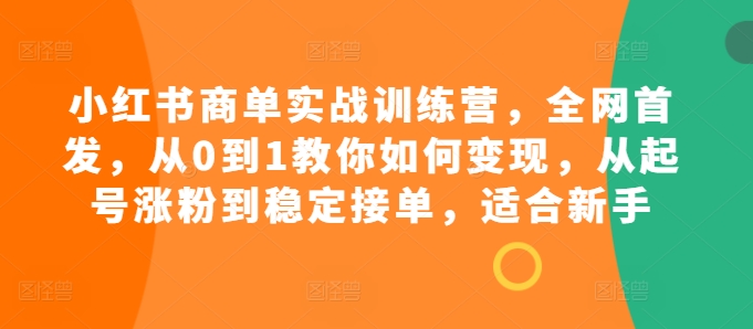 小红书商单实战训练营，全网首发，从0到1教你如何变现，从起号涨粉到稳定接单，适合新手-皮皮网创