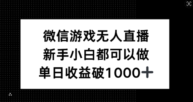 微信游戏无人直播，新手小白都可以做，单日收益破1k【揭秘】-皮皮网创