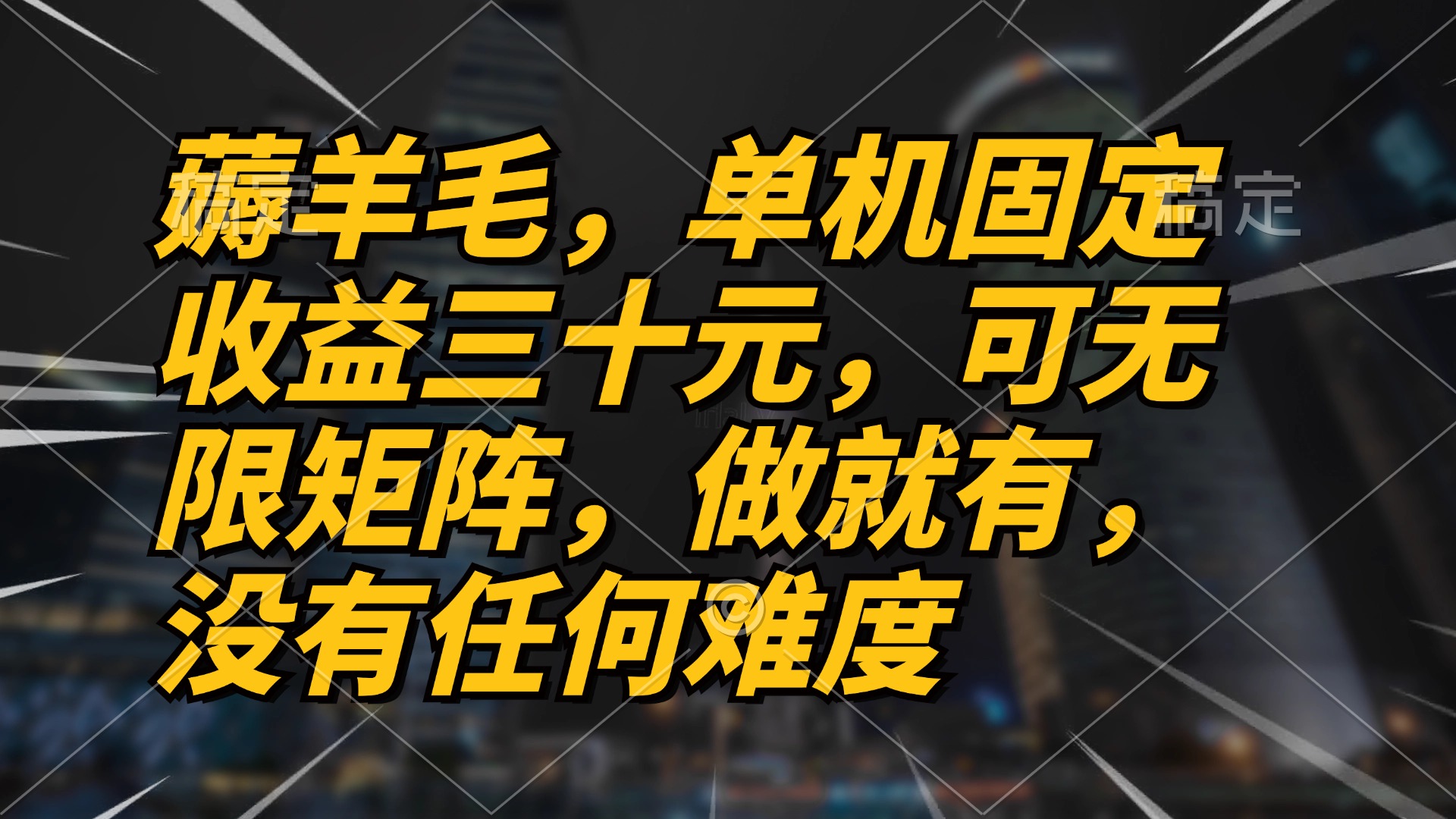 薅羊毛项目，单机三十元，做就有，可无限矩阵 无任何难度-皮皮网创