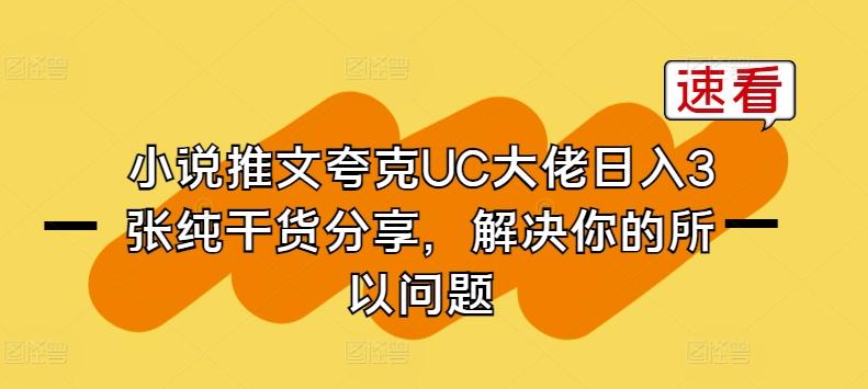 小说推文夸克UC大佬日入3张纯干货分享，解决你的所以问题-皮皮网创