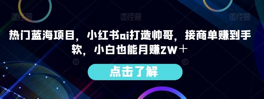 热门蓝海项目，小红书ai打造帅哥，接商单赚到手软，小白也能月赚2W＋-皮皮网创