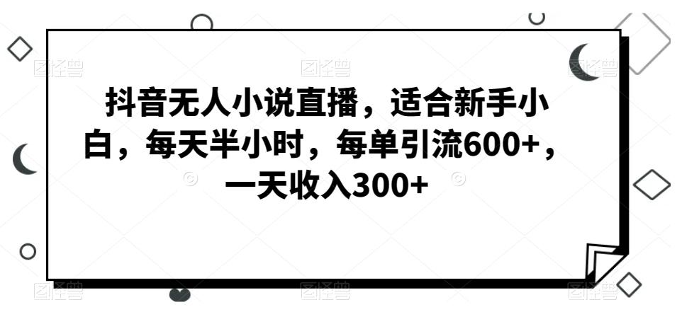 抖音无人小说直播，适合新手小白，每天半小时，每单引流600+，一天收入300+-皮皮网创
