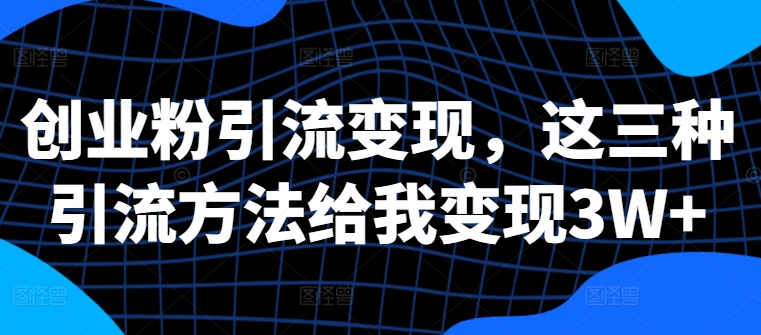 创业粉引流变现，这三种引流方法给我变现3W+【揭秘】-皮皮网创