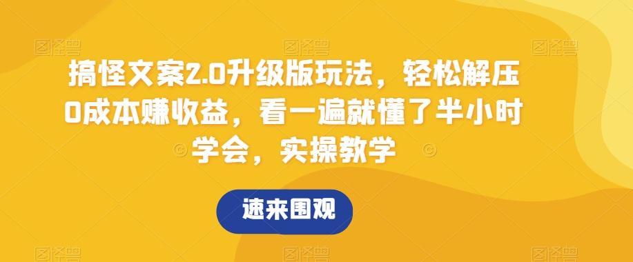 搞怪文案2.0升级版玩法，轻松解压0成本赚收益，看一遍就懂了半小时学会，实操教学【揭秘】-皮皮网创