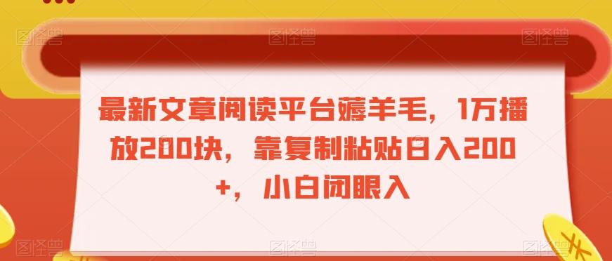 最新文章阅读平台薅羊毛，1万播放200块，靠复制粘贴日入200+，小白闭眼入【揭秘】-皮皮网创