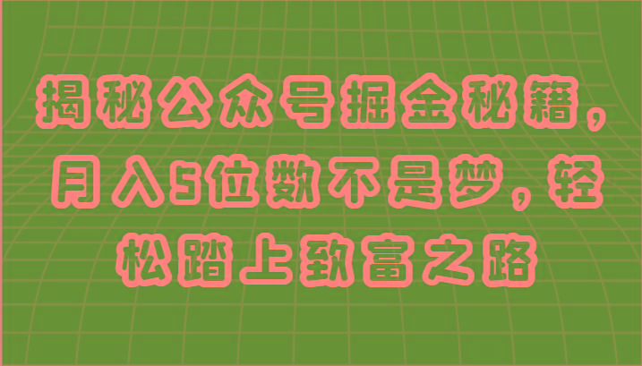 揭秘公众号掘金秘籍，月入5位数不是梦，轻松踏上致富之路-皮皮网创