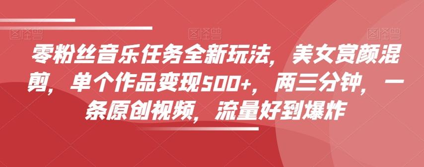 零粉丝音乐任务全新玩法，美女赏颜混剪，单个作品变现500+，两三分钟，一条原创视频，流量好到爆炸-皮皮网创