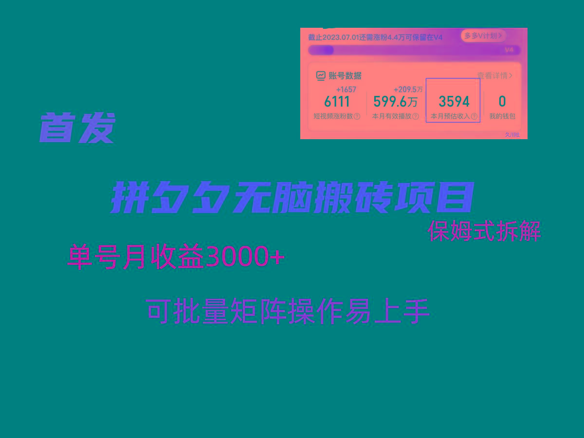 拼夕夕无脑搬砖，单号稳定收益3000+，保姆式拆解-皮皮网创