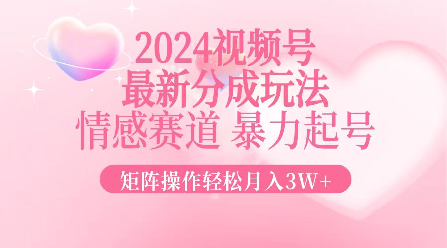 2024最新视频号分成玩法，情感赛道，暴力起号，矩阵操作轻松月入3W+-皮皮网创