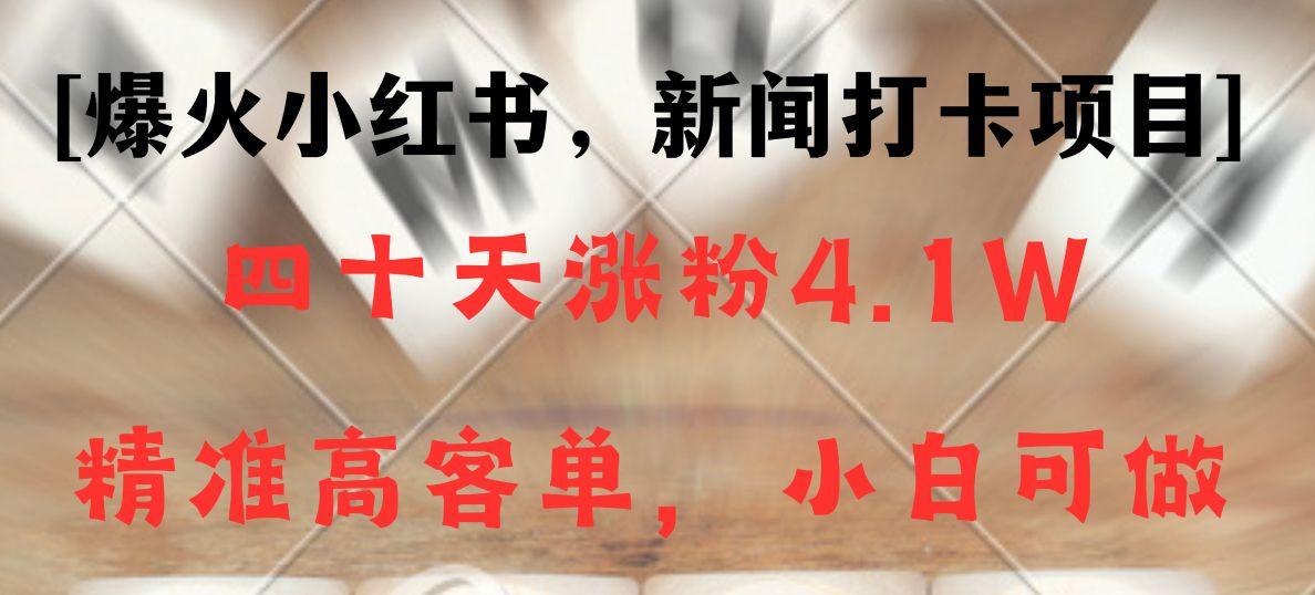 新闻打卡项目，小红书40天涨粉4.1w，高客单精准粉，变现能力超强-皮皮网创