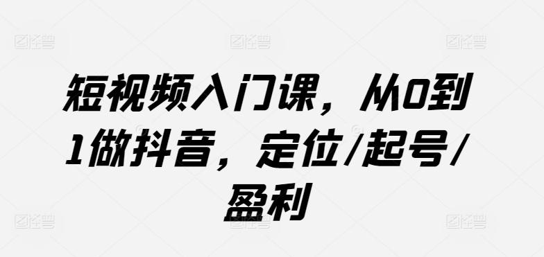 短视频入门课，从0到1做抖音，定位/起号/盈利-皮皮网创