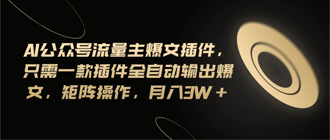 Ai公众号流量主爆文插件，只需一款插件全自动输出爆文，矩阵操作，月入3w+-皮皮网创