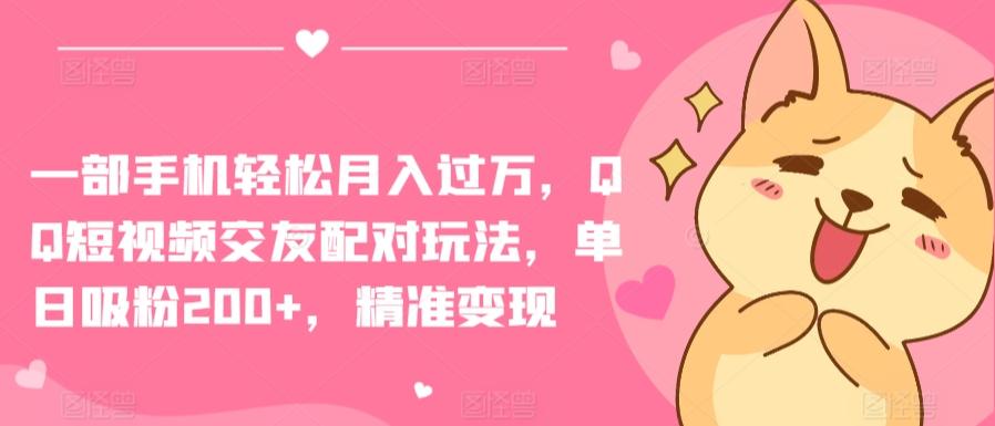 一部手机轻松月入过万，QQ短视频交友配对玩法，单日吸粉200+，精准变现【揭秘】-皮皮网创