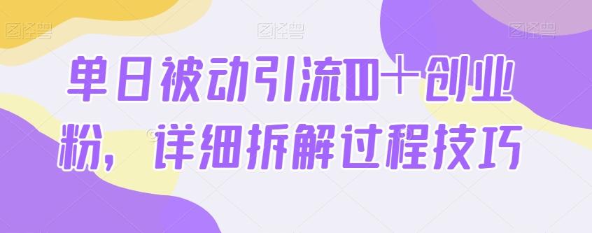 单日被动引流100＋创业粉，详细拆解过程技巧-皮皮网创