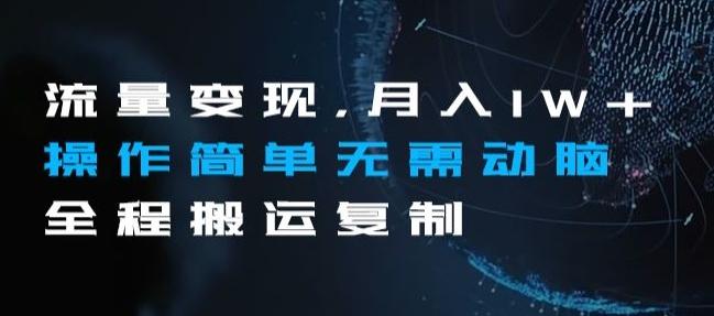 流量变现，月入1W+操作简单无需动脑全程搬运复制【揭秘】-皮皮网创
