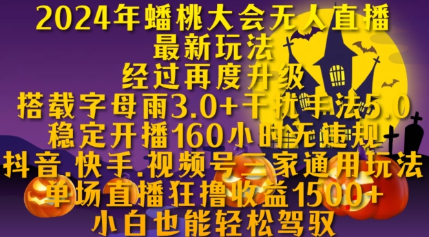 2024年蟠桃大会无人直播最新玩法，稳定开播160小时无违规，抖音、快手、视频号三家通用玩法【揭秘】-皮皮网创