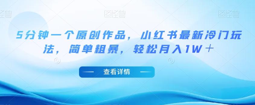 5分钟一个原创作品，小红书最新冷门玩法，简单粗暴，轻松月入1W＋【揭秘】-皮皮网创