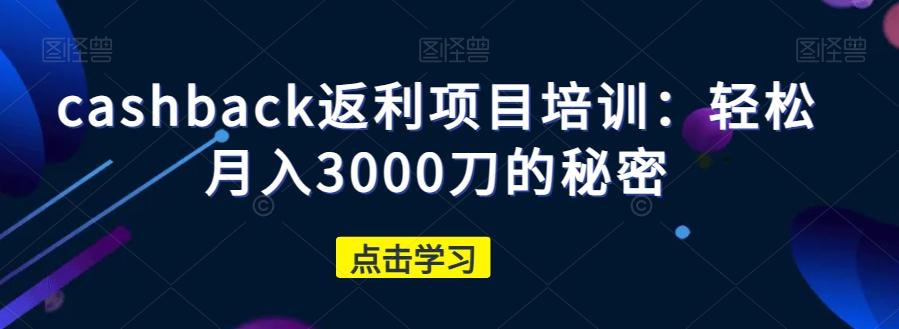 cashback返利项目培训：轻松月入3000刀的秘密-皮皮网创