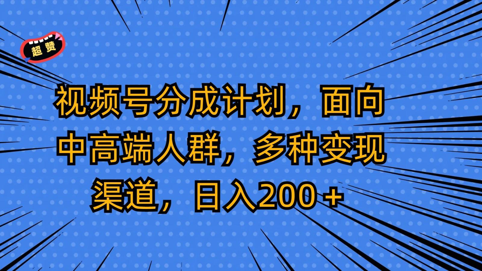 视频号分成计划，面向中高端人群，多种变现渠道，日入200＋-皮皮网创