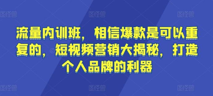 流量内训班，相信爆款是可以重复的，短视频营销大揭秘，打造个人品牌的利器-皮皮网创