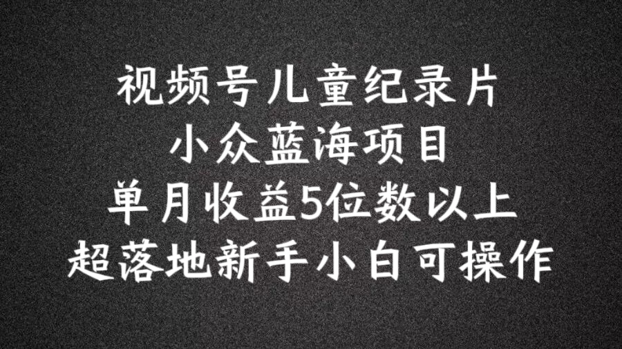 2024蓝海项目视频号儿童纪录片科普，单月收益5位数以上，新手小白可操作【揭秘】-皮皮网创