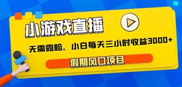 小游戏直播，假期风口项目，无需露脸，小白每天三小时，到账3000+-皮皮网创