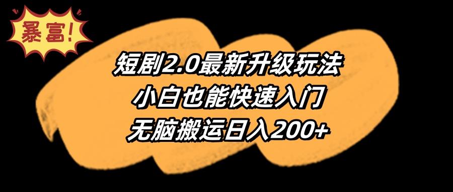 (9375期)短剧2.0最新升级玩法，小白也能快速入门，无脑搬运日入200+-皮皮网创