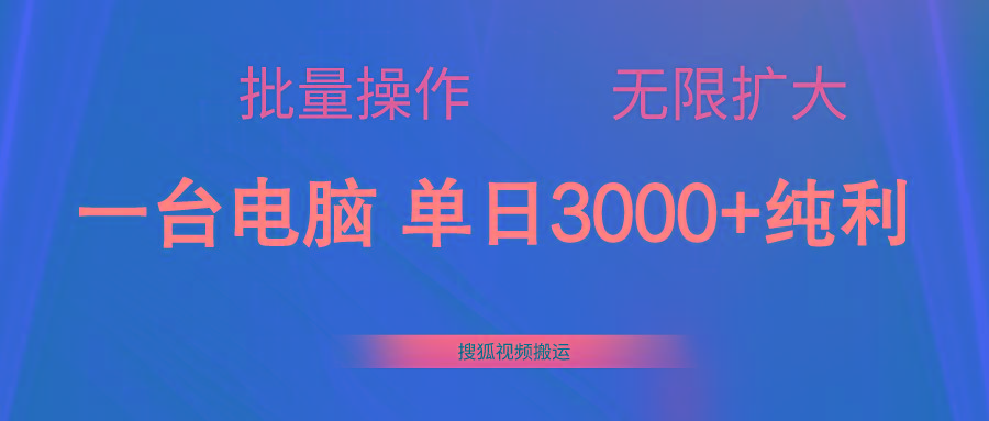 搜狐视频搬运，一台电脑单日3000+，批量操作，可无限扩大-皮皮网创