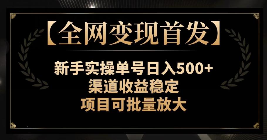 【全网变现首发】新手实操单号日入500+，渠道收益稳定，项目可批量放大【揭秘】-皮皮网创