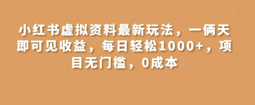 小红书虚拟资料最新玩法，一俩天即可见收益，每日轻松1000+，项目无门槛，0成本-皮皮网创