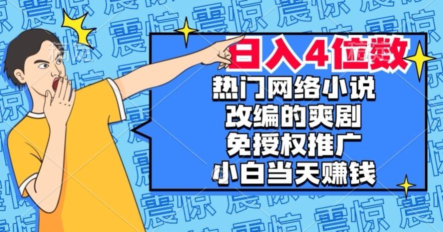 热门网络小说改编的爽剧，免授权推广，新人当天就能赚钱，日入4位数【揭秘】-皮皮网创