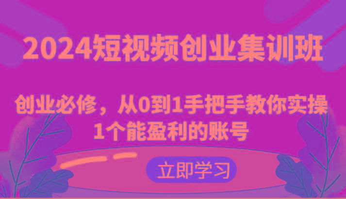 2024短视频创业集训班：创业必修，从0到1手把手教你实操1个能盈利的账号-皮皮网创
