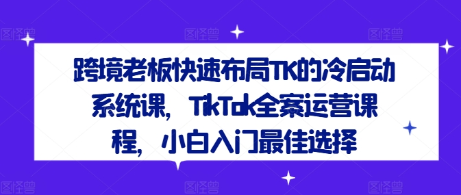跨境老板快速布局TK的冷启动系统课，TikTok全案运营课程，小白入门最佳选择-皮皮网创