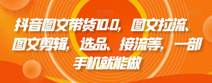 抖音图文带货10.0，图文拉流、图文剪辑，选品、接流等，一部手机就能做-皮皮网创