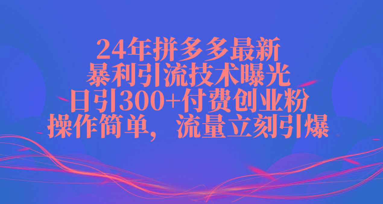 24年拼多多最新暴利引流技术曝光，日引300+付费创业粉，操作简单，流量…-皮皮网创
