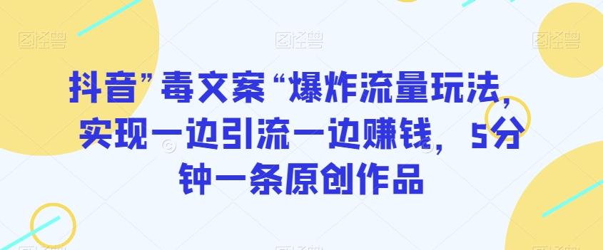 抖音”毒文案“爆炸流量玩法，实现一边引流一边赚钱，5分钟一条原创作品【揭秘】-皮皮网创